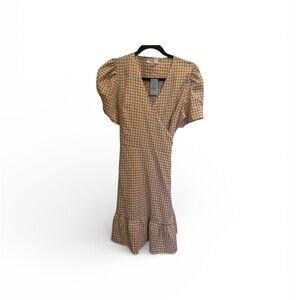 LOFT Checkered Puff Sleeve Midi Dress